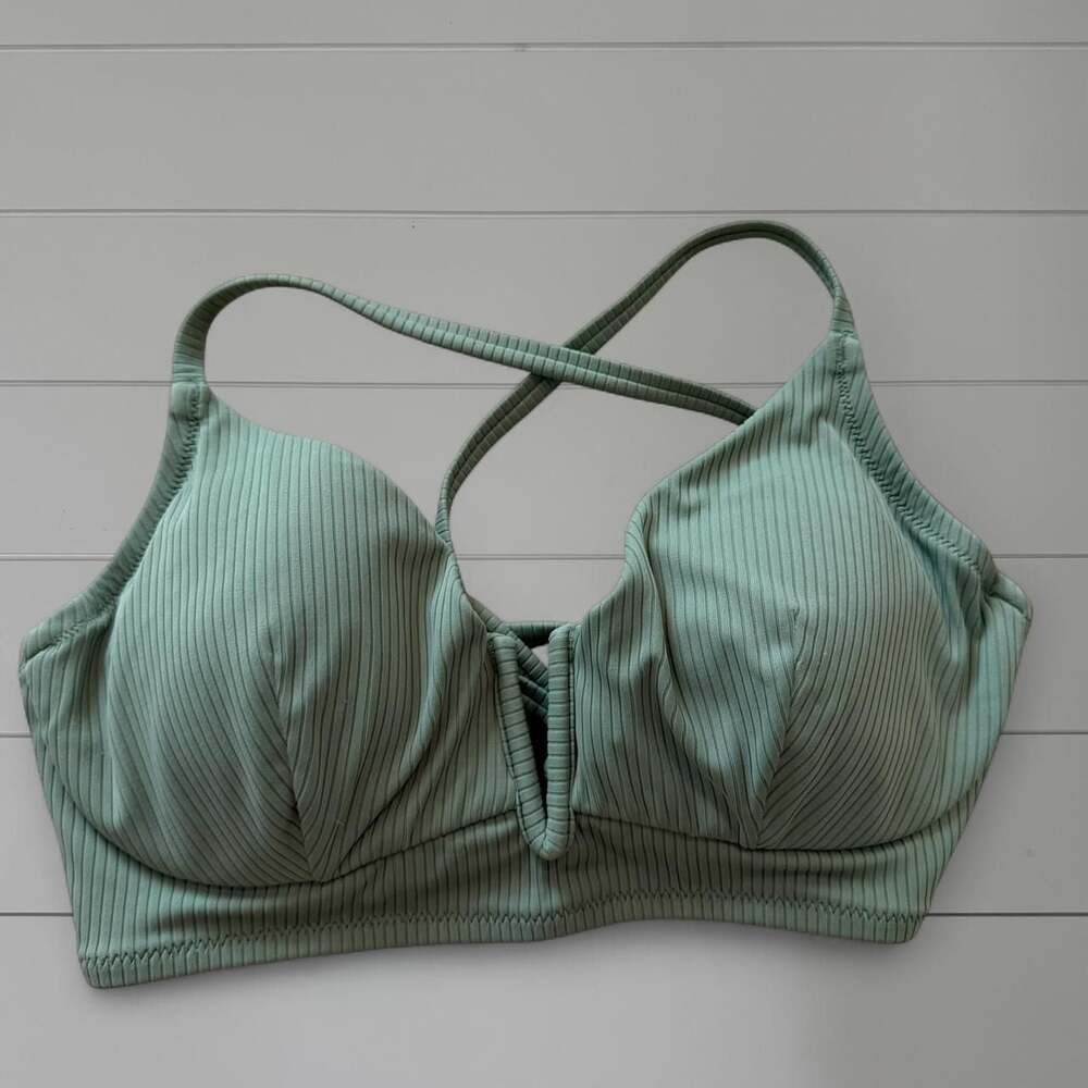 SOLD Shade & Shore Sage Green Ribbed V-Neck Bikini Top - Women's 36C